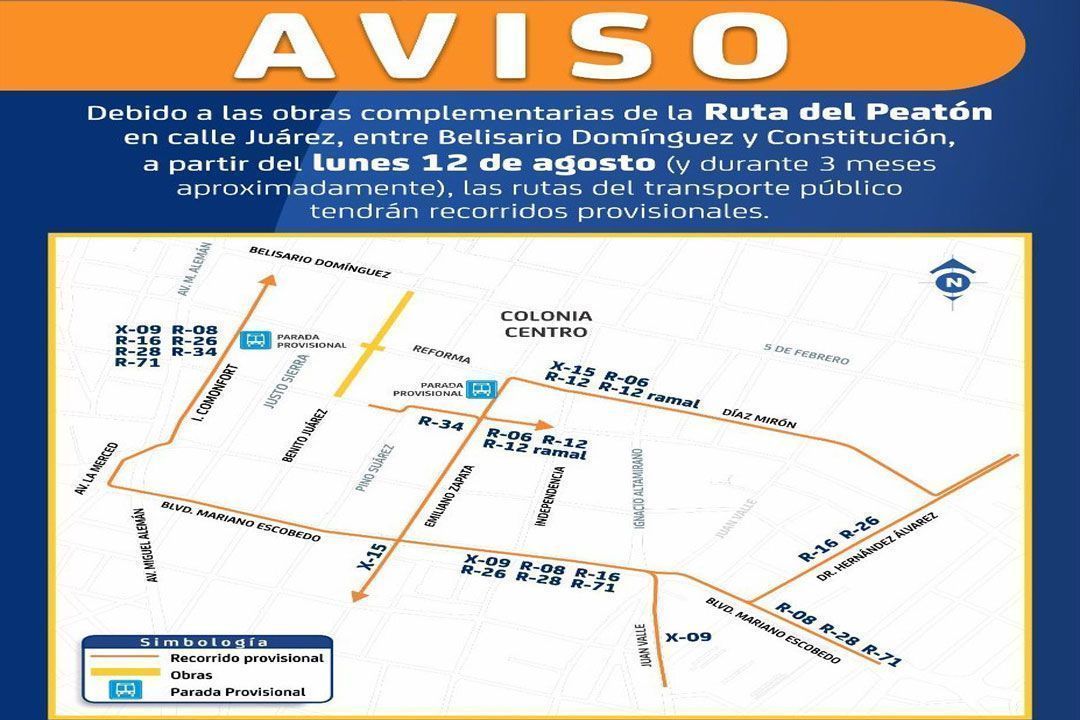 Conoce los recorridos provisionales del transporte público en el centro